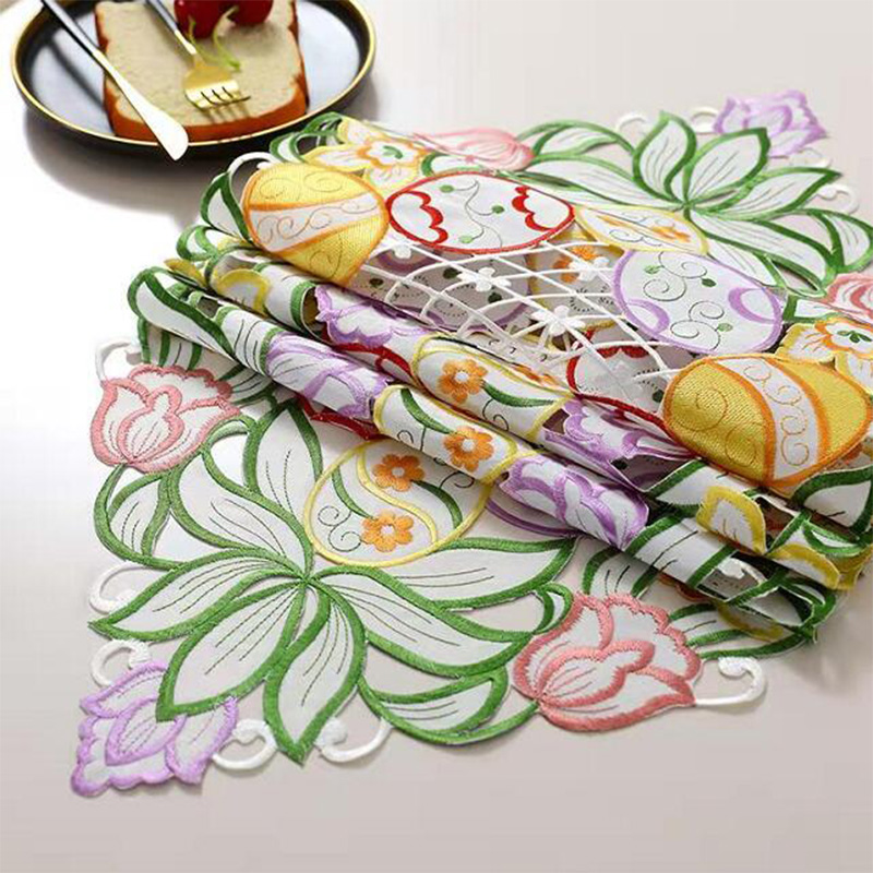 Embroidery Egg - ยุโรป Elegant Hollow อีสเตอร์ไข่เย็บปักถักร้อยตาราง Runner Flag
