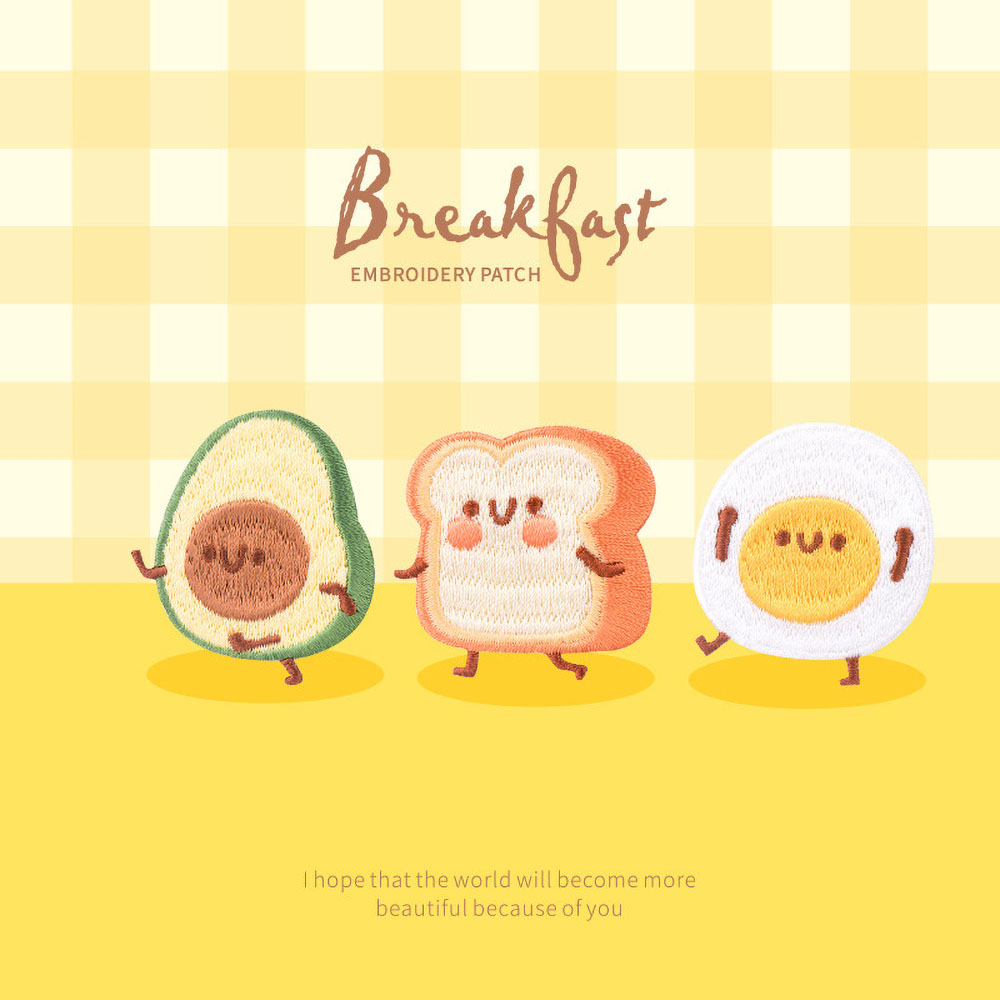 Embroidery Egg - 1 ชิ้นน่ารักอาหารเช้า Patch,เย็บปักถักร้อยบนเสื้อผ้า,การ์ตูน Avocado ขนมปังไข่ DIY