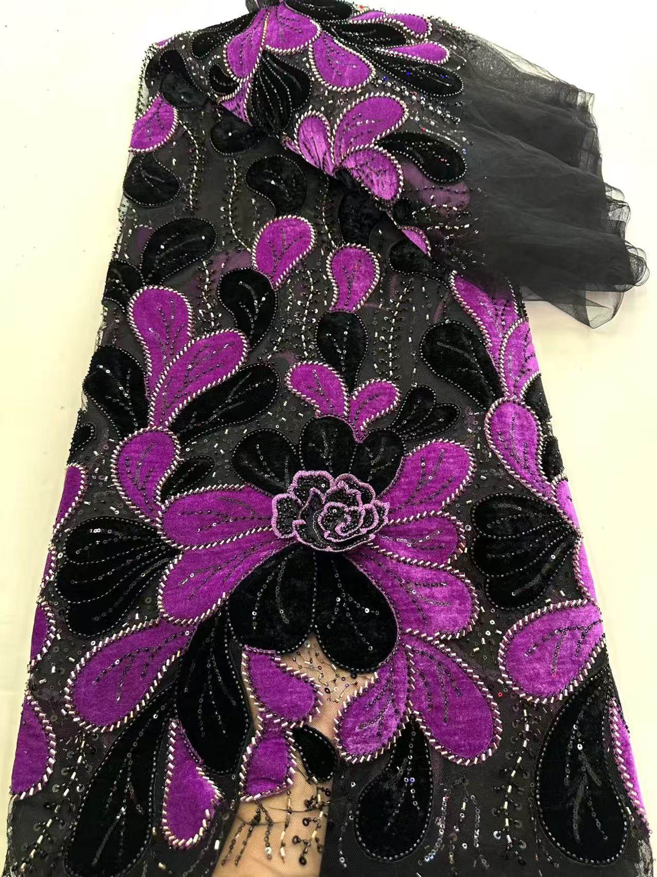 Velvet Fabric Embroidery - ล่าสุดผ้าลูกไม้กำมะหยี่แอฟริกันไนจีเรียและฝรั่งเศสผ้าลูกไม้ทูลคุณภาพสูงปักลูกปัดสำหรับงานแต่งงานเย็บผ้า