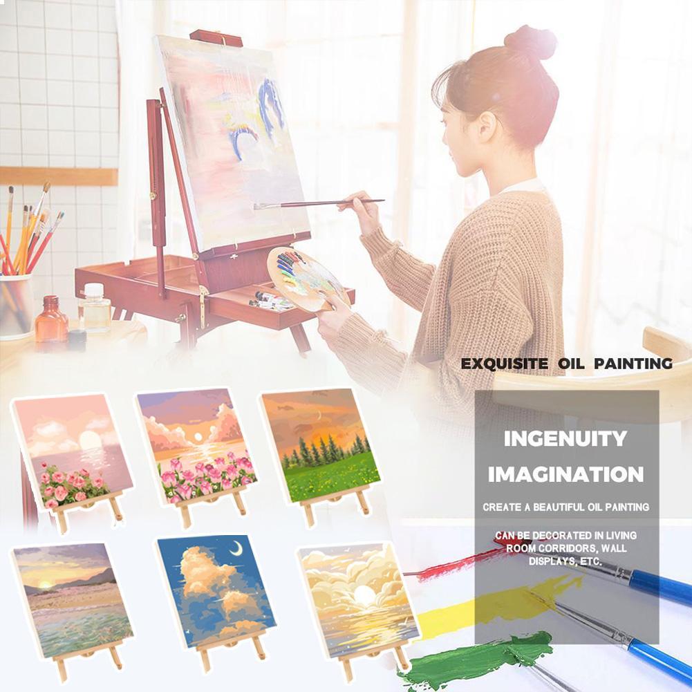 Embroidery Translate - ชุดระบายสีตามตัวเลข DIY สำหรับผู้ใหญ่และเด็ก 6 แบบ ชุดภาพวาดสีน้ำมันทิวทัศน์