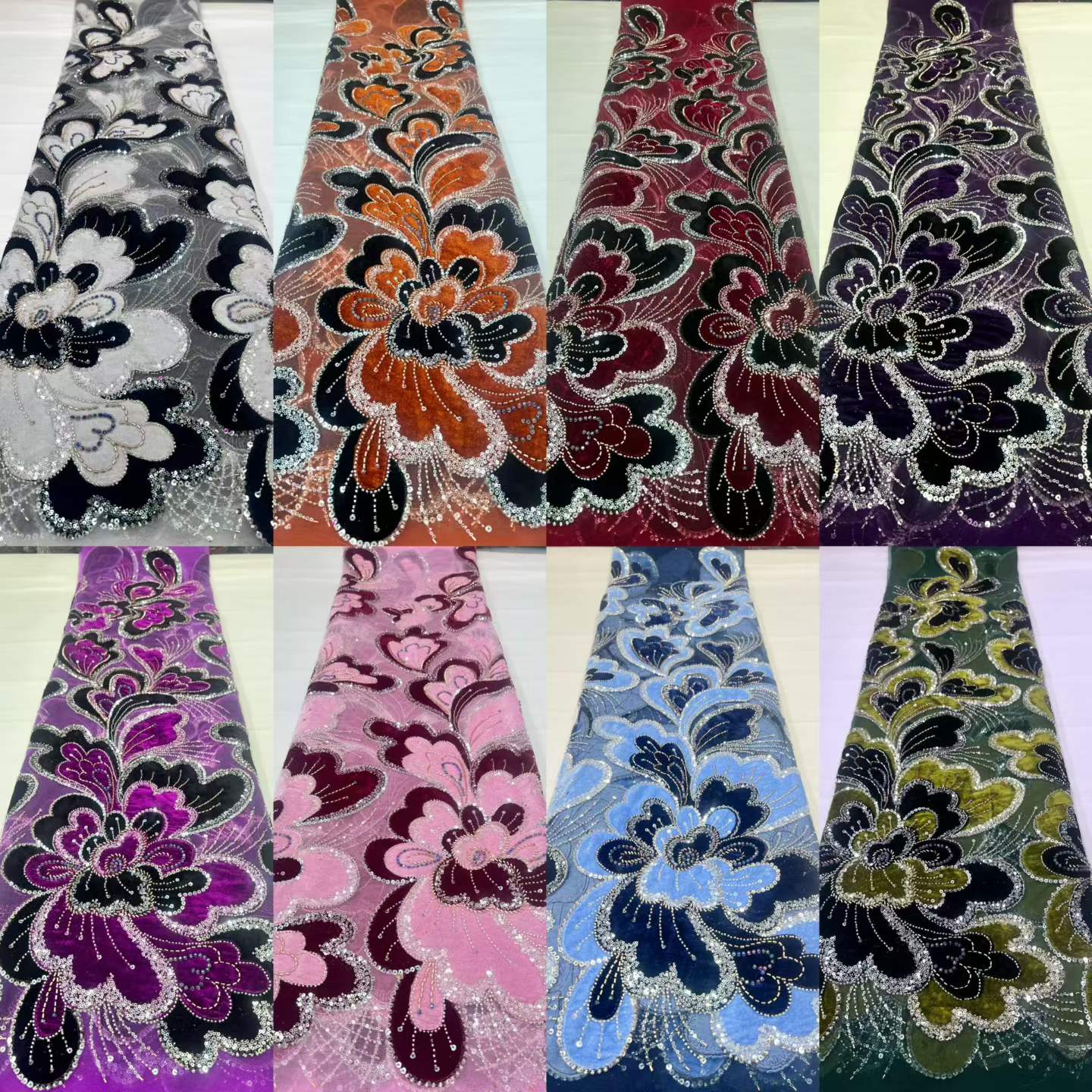 ผ้ากำมะหยี่สีดำขาวหรูหราปี 202 - Velvet Fabric Embroidery บทวิจารณ์และราคา