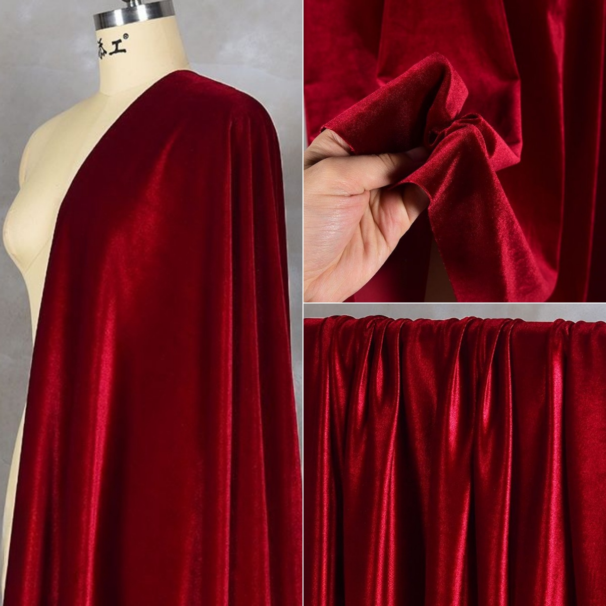 ผ้ากำมะหยี่สีพื้นเนื้อนุ่มยืดไ - Velvet Fabric Embroidery บทวิจารณ์และราคา