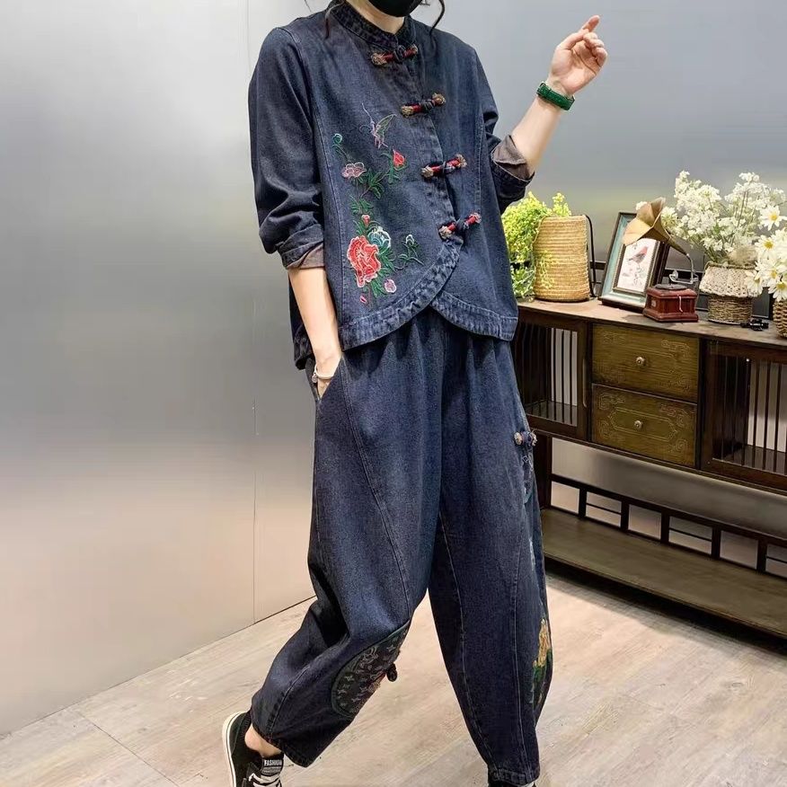 Vintage ปุ่มหลวมปักดอกไม้ Deni - Embroidery On Jeans บทวิจารณ์และราคา