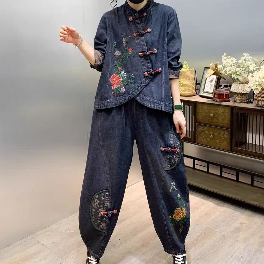 Vintage ปุ่มหลวมปักดอกไม้ Deni - Embroidery On Jeans บทวิจารณ์และราคา