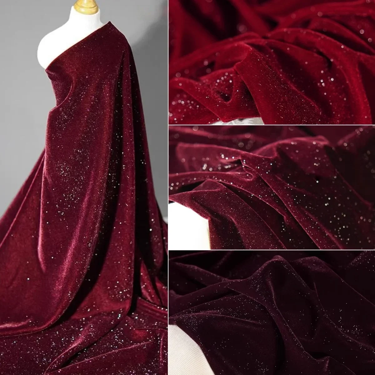 ผ้ากำมะหยี่สีแดงเข้มระยิบระยับ - Velvet Fabric Embroidery บทวิจารณ์และราคา