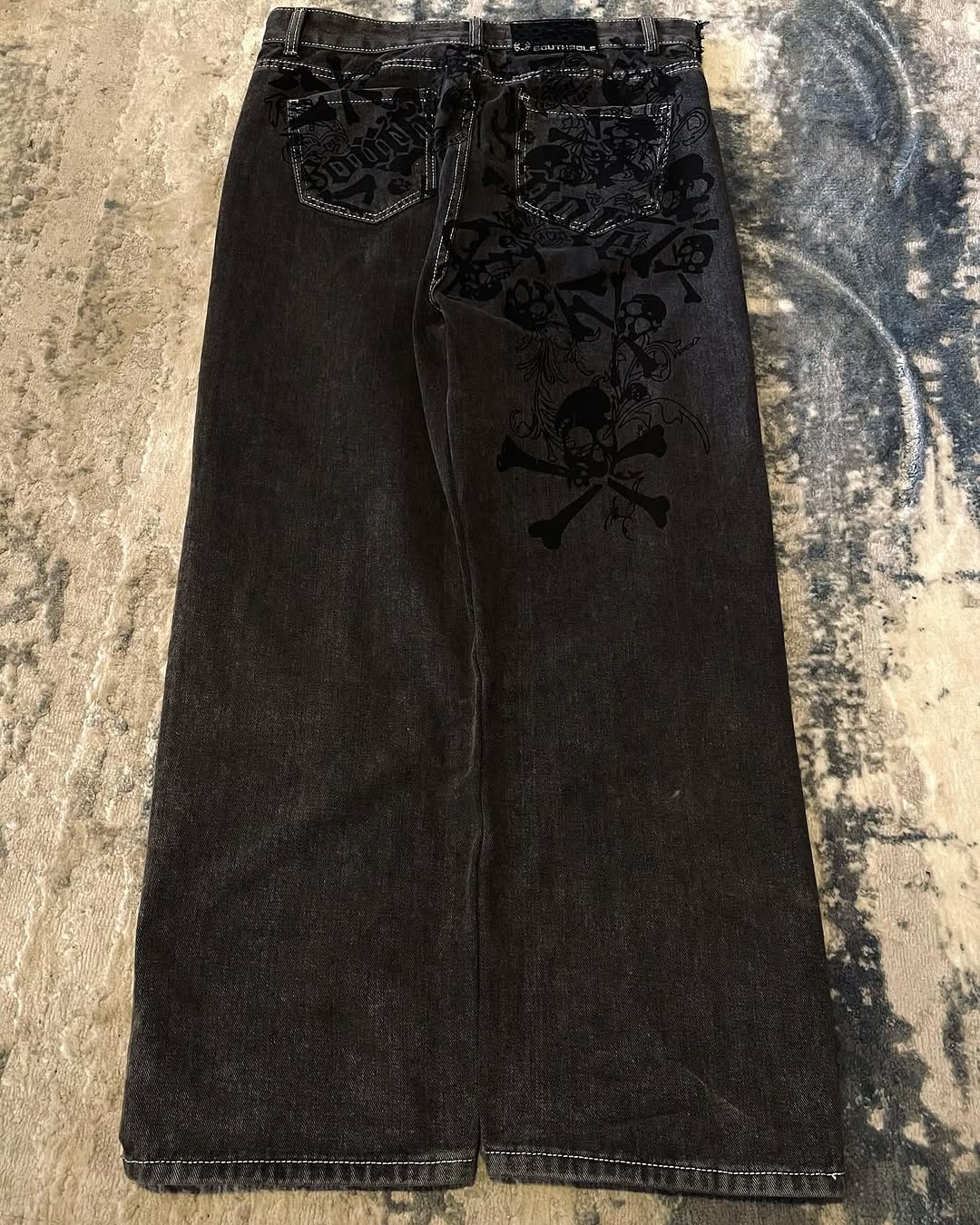 Y2K Street ใหม่ Skull ปักกางเก - Embroidery On Jeans บทวิจารณ์และราคา