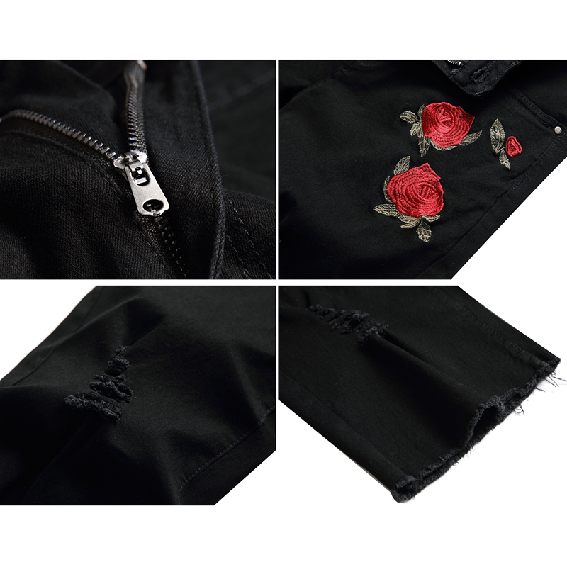 กางเกงยีนส์ขาสั้นปักลายกุหลาบแ - Embroidery On Jeans บทวิจารณ์และราคา